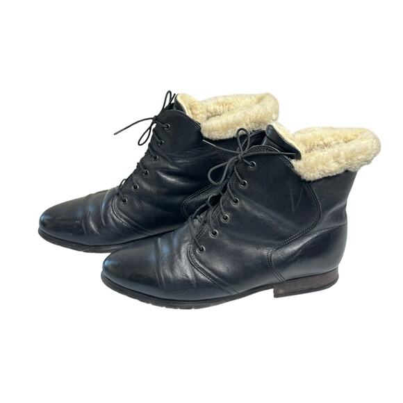 Santana Canada VTG Black Leather Sherpa Lined Boots Mid Calf Winter Biker 8.5 - Picture 1 of 14